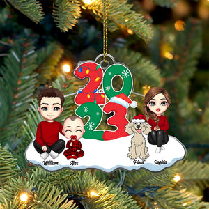 Christmas 2023 Family On Snow - Personalized Acrylic Ornament - Gift For Family, Xmas Gift