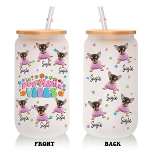 Dog Mama Vibes - Custom Photo And Name - Personalized Glass Bottle, Frosted Bottle, Gift For Dog Lovers