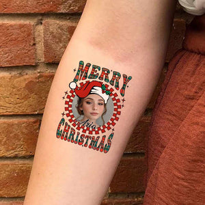 Merry Christmas Circle, Custom Photo And Text Temporary Tattoo, Personalized Tattoo, Fake Tattoo