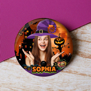 Custom Photo And Name - Personalized Halloween Pin Button Badge, Halloween Gift