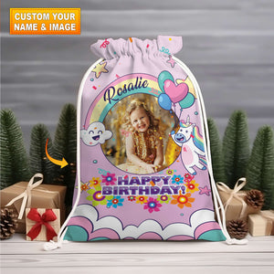 Happy Birthday Party Pink Bag Personalized Christmas String Bag