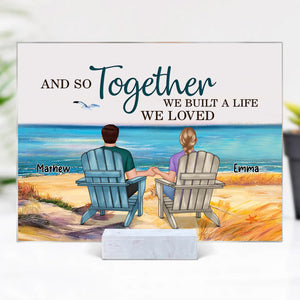 Backview Couple Sitting Beach View - Custom Appearances And Names - Personalized Acrylic Plaque - Family Gift