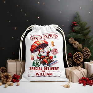 Santa Express Special For Custom Text, Personalized String Bag, Christmas Gift