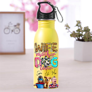 Wife Mother Dog Lover - Custom Photo And Name - Personalized Stainless Steel Bottle - Gift For Dog Lover