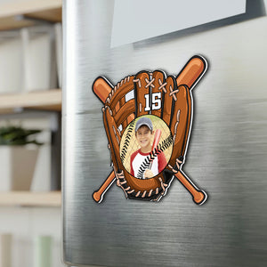 Custom Photo And Number -  Personalized Baseball Fridge Magnet, Gift For Baseball Lovers