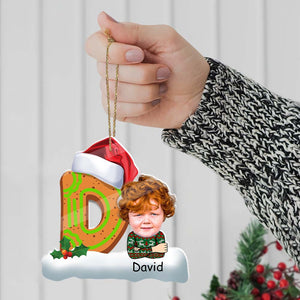 Letter And Kid Christmas - Custom Photo And Name, Personalized Acrylic Ornament - Gift For Christmas, Family Gift