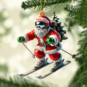 Santa Skiing Christmas Ornament, Personalized Ornament