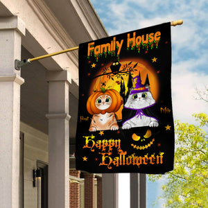 Family House Happy Halloween - Personalized Cat Flag - Halloween Gift - Gift For Cat Lover