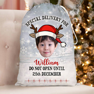 Do Not Open Until For Custom Photo And Name, Personalized String Bag, Christmas Gift