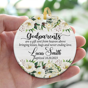 Godparents Are A Gift Sent From Heaven - Custom Photo And Name- Personalized 2 Sides Ceramic Ornament - Gift For Family, Christmas Gift