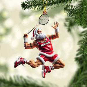 Santa Plays Badminton Christmas Ornament, Personalized Ornament