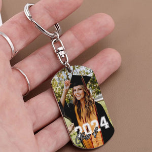 Class Of 2024 Behind You, Personalized Photo And Text Metal Keychain, Graduation Gift