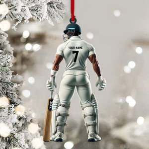 Cricket Ball Player Christmas Ornament, Personalized Ornament