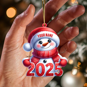 Cute Snowman 2025 Christmas Ornament, Personalized Ornament