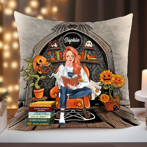 Reading Book Woman - Custom Appearance, Woman Name and Books Title - Personalized Pillow, Halloween Decor Gift