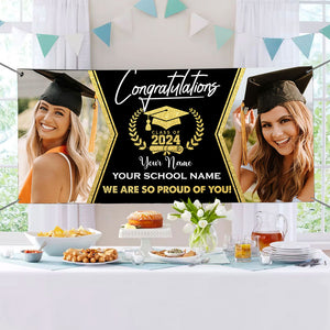 We Are So Proud Of You, Congrats Class Of 2024- Personalized Photo And Texts Graduated Banner, Decoration Gifts