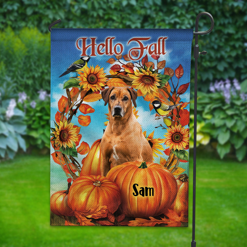 Hello Fall Season - Personalized Photo And Name Garden Flag - Gift For Pet Lovers