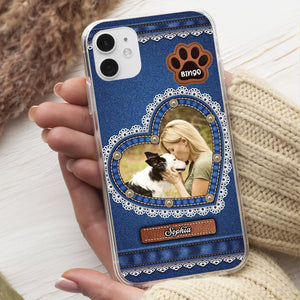 Denim Background Pet Photo - Custom Photo And Name - Personalized Phone Case, Gift For Pet Lover, Gift For Family