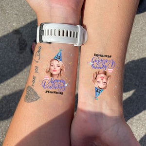 Blue Birthday, Custom Photo And Texts Temporary Tattoo, Personalized Tattoo, Fake Tattoo