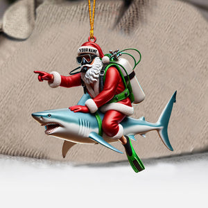 Santa Diver Riding Shark Christmas Ornament, Personalized Ornament