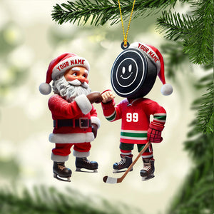 Santa And The Hockey Player Christmas Ornament, Personalized Ornament