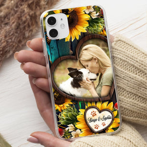 Sunflower Heart And Paw - Custom Photo And Name - Personalized Phone Case, Family Gift, Gift For Pet Lover