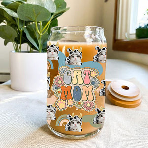 Personalized Cat Lover Can Glass, Cutie Kittie Custom Photo Glass Bottle, Frosted Bottle