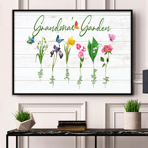 Personalized Grandma Garden Canvas, Family Birth Months Flowers, Gift For Family