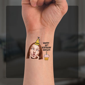 Happy Birthday Tattoo, Custom Face Photo And Texts Temporary Tattoo, Personalized Party Tattoo, Fake Tattoo