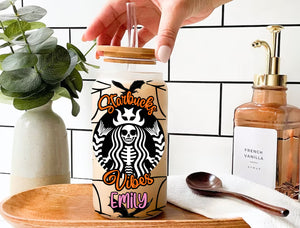 Halloween Starbucks Vibes Personalized Glass Bottle, Frosted Bottle, Gift For Halloween