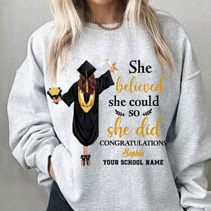 She Believed She Could So She Did, Custom Appearance And Texts, Graduation Gift - Personalized Sweatshirt