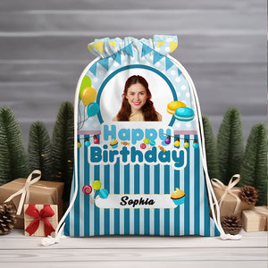 Happy Birthday White Blue Bag Personalized Christmas String Bag