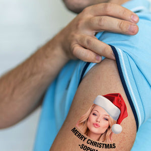 Merry Christmas, Custom Photo And Text Temporary Tattoo, Personalized Tattoo, Fake Tattoo