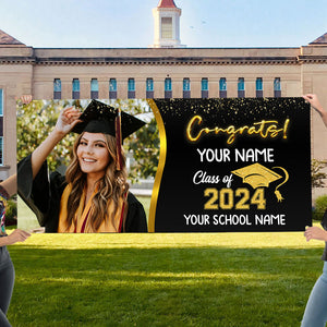 Congrats Class Of 2024- Personalized Photo Banner - Graduated Decoration Gifts