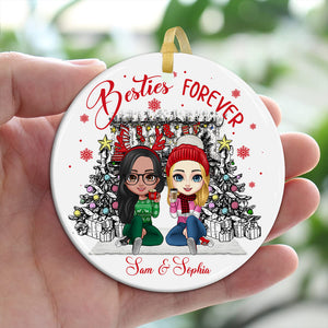 Christmas Besties Forever, Custom Appearances And Names- Personalized Ceramic Ornament - Gift For Christmas, Gift For Friends