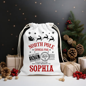 North Pole Bag Custom Name, Personalized String Bag, Christmas Gift