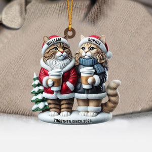 Couple Cats Home Decor Christmas Ornament, Personalized Ornament