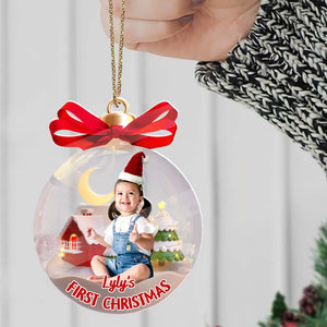 Baby First Christmas, Christmas Decor Custom Photo And Name - Personalized Acrylic Ornament - Gift For Family