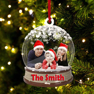 Merry Christmas Family Ball- Custom Photo And Family Name, Personalized Acrylic Ornament - Gift For Christmas