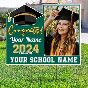 Graduation Gift, Congrats Class Of 2024 - Custom Photo And Texts Graduation Lawn Sign, Yard Sign