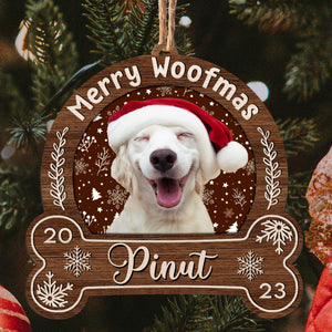 Merry Woofmas - Personalized Snowdome Shaped Wooden Ornament - Gift For Pet Lover