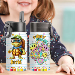 Animal Back To School - Custom Appearance, Grades And Name - Personalized Kids Water Bottle With Straw Lid