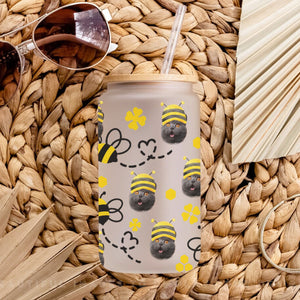 Cute Pets Wear Bee Hat - Custom Photo - Personalized Glass Bottle, Frosted Bottle - Gift For Pets Lovers