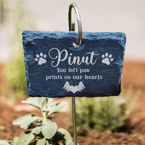 You Left Paw Prints On Our Hearts - Personalized Pet Memorial Garden Slate And Hook - Pet Lovers