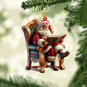 Santa Reading Book Christmas Ornament, Personalized Ornament