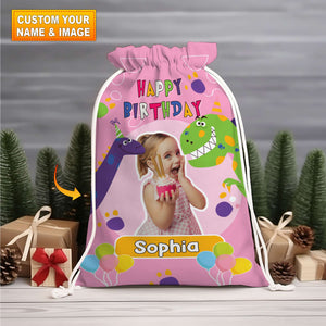 Happy Birthday Dinosaur String Bag Personalized Christmas String Bag