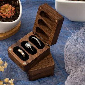 Custom Engraved Ring Box For Wedding Ceremony, Triple Wooden Ring Box, Wedding Engagement Ring Box, 3 Ring Bearer Ring Box, Proposal Ring Box Holder - Personalized Wooden Ring Box