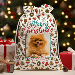 Merry Christmas Decor Pet Photo - Personalized String Bag, Gift For Family, Christmas Gift