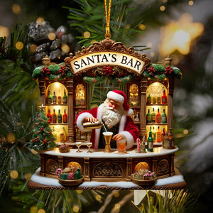 Santa's Bar Christmas Ornament, Bartender Ornament, Personalized Ornament