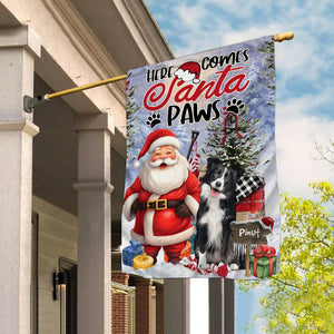 Here Come Santa Paws Happy Christmas - Custom Name Flag - Christmas Gift, Gift For Pet Lover